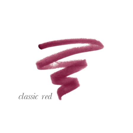Próbka koloru kredki Jane Iredael Lip Pencil Classic Red. To głęboki, klasyczny odcień czerwieni z nutą burgundu. Idealny dla osób, które chcą uzyskać elegancki, ponadczasowy efekt.