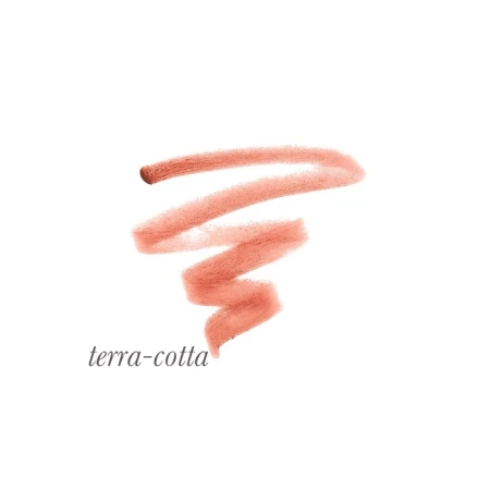 Próbka koloru kredki Jane Iredael Lip Pencil Terra-Cotta Ceglany, koralowo-brązowy kolor. Świetny dla osób lubiących ciepłe, ziemiste barwy podkreślające usta subtelnym kolorem.