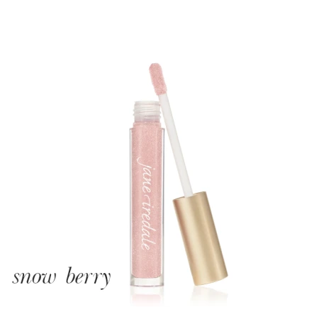 Na zdjęciu widać błyszczyk HydroPure Hyaluronic Lip Gloss marki jane iredale w odcieniu Snow Berry – to jasny, chłodny róż z delikatnym, perłowym połyskiem.