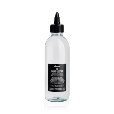 Butelka Davines OI Liquid Luster o pojemności 300 ml z przezroczystym płynem i czarną etykietą. Produkt posiada aplikator z zakrętką typu twist, przeznaczony do pielęgnacji włosów dla efektu lśniących i wygładzonych pasm.