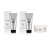 Trzy produkty Elim z linii MediHeel: AHA Foot Exfoliator, Foot Perfector (2 sztuki) i Spa Additive. Dwa z nich w tubkach ze srebrnym wykończeniem, jeden w białym słoiczku. Wszystkie ustawione na białym tle, z widocznymi opakowaniami kartonowymi.