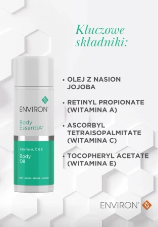 Grafika informacyjna, opisująca składniki aktywne ENVIRON Vitamin ACE Body Oil  dzięki którym produkty są tak efektywne.