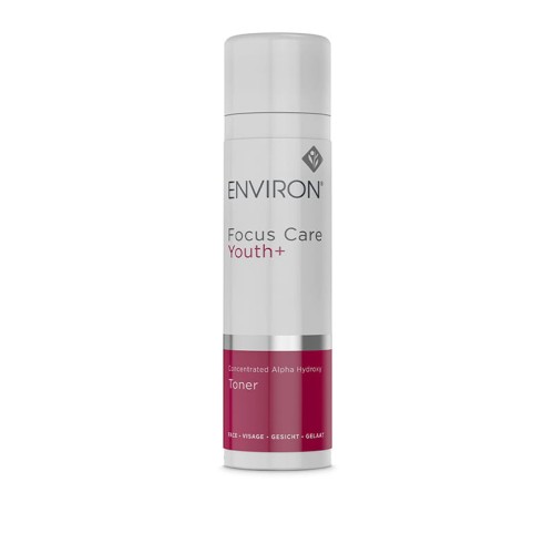 Butelka toniku ENVIRON Alpha Hydroxy Toner w kolorze białym, ze srebrną nakrętką i biało-bordową etykietą.