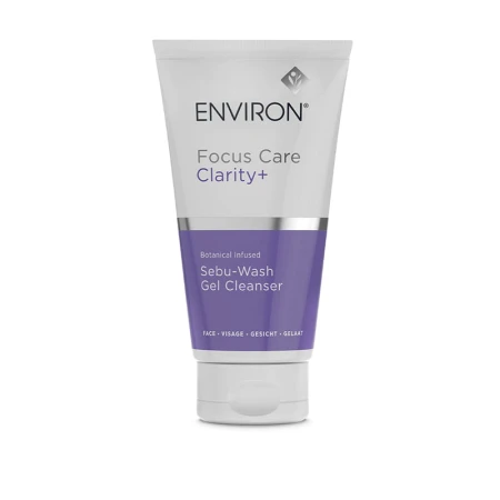 Tubka kremu ENVIRON Sebu-Wash Gel z białą nakrętką i biało-fioletową etykietą, z logiem marki i nazwą produktu.