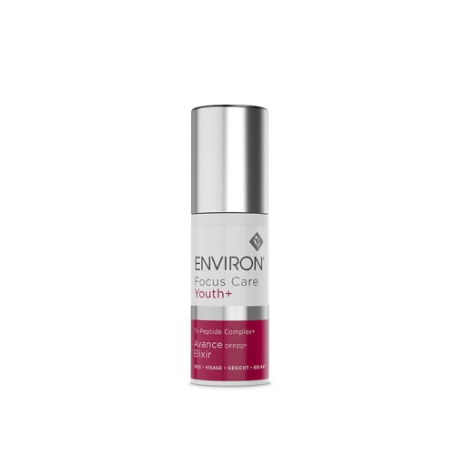 Butelka kremu ENVIRON Tri Peptide Avance Elixir w kolorze białym, ze srebrną nakrętką i biało-bordową etykietą.