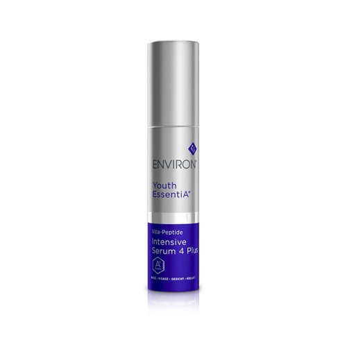 Butelka kremu ENVIRON C-Quence Serum 4 Plus 35 ml w kolorze srebrnym, ze srebrną nakrętką i granatową etykietą.