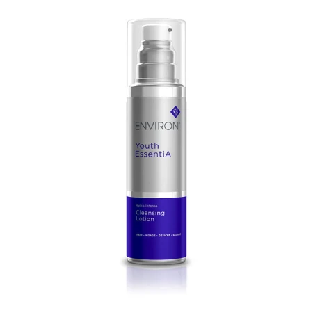 Butelka kremu ENVIRON Cleansing Lotion 200 ml w kolorze srebrnym, ze srebrną nakrętką i granatową etykietą.