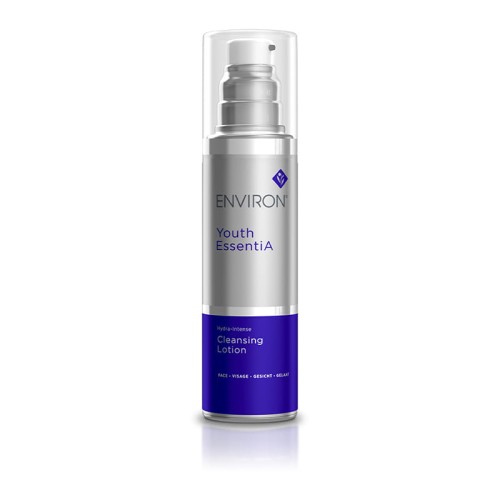 Butelka kremu ENVIRON Cleansing Lotion 200 ml w kolorze srebrnym, ze srebrną nakrętką i granatową etykietą.