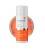 - Biała butelka z pompką ENVIRON Eye Make-up Remover z biało-pomarańczową etykietą i logo Environ, na tle próbki tego płynu w kolorze pomarańczowym.