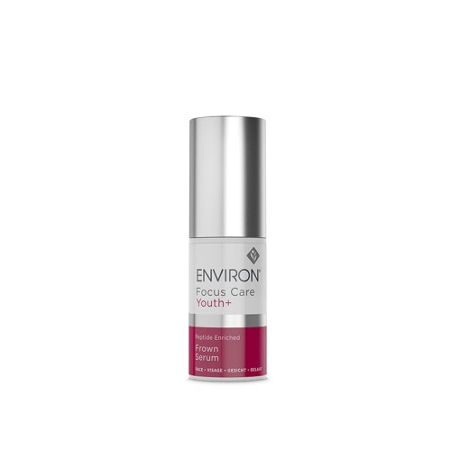 Butelka ENVIRON Frown Serum w kolorze białym, ze srebrną nakrętką i biało-bordową etykietą.