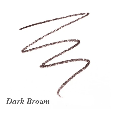 Próbka koloru kredki do brwi Jane Iredale PureBrow Precision Pencil Dark Brown – głęboki, ciemny brąz o neutralnym do lekko chłodnego odcieniu. Doskonały dla brunetek, które chcą uzyskać wyrazisty, ale naturalny efekt.