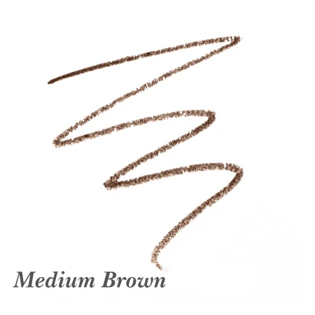 Próbka koloru kredki do brwi Jane Iredale PureBrow Shaping Pencil Medium Brown – klasyczny średni brąz z neutralnym podtonem. Uniwersalny kolor dla osób o brązowych włosach lub ciemnym blondzie.