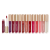 Na przesłanym zdjęciu widzimy pełną linię błyszczyków Jane Iredale HydroPure Hyaluronic Lip Gloss. Każdy z nich ma wyjątkowy kolor i wykończenie – od transparentnych, przez delikatne róże i brzoskwinie, aż po intensywne czerwienie i burgundy.