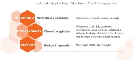 Grafika informacyjna, opisująca składniki aktywne linii Skin Essentia Environ dzięki którym produkty są tak efektywne.
