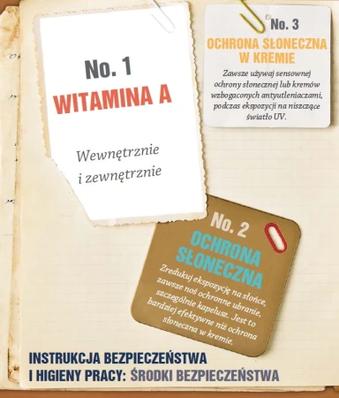 Fragment książki „Twoja Fabryka Skóry” mówiący o witaminie A i ochronie przeciwsłonecznej.