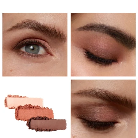 Na zdjęciu widzimy prezentację potrójnego cienia do powiek Jane Iredale WIldflower na oczach trzech różnych  modelek.