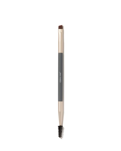Na zdjęciu dwustronny pędzel do brwi  i oczu marki jane iredale. Z jednej strony ma precyzyjny, ścięty pędzelek do cieni, produktów do brwi. Z drugiej strony jest szczoteczka typu spiralka.