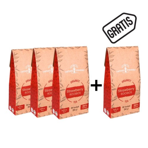 Zestaw herbat SA ROOIBOS STRAWBERRY 3 + 1 GRATIS - organiczna herbata truskawkowa, naturalna, bez kofeiny, bogata w antyoksydanty