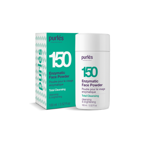 Na zdjęciu jest kosmetyk Purles  Enzymatic Face Powder 150. Produkt znajduje się w białym, smukłym opakowaniu. Na etykiecie jest logo purles, numer produktu 129 w zielonym kolorze oraz nazwę.