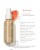 Na zdjęciu znajduje się elegancka złota butelka z białym atomizerem wody Jane Iredale  Balance Hydration Spray o pojemności 90 ml. Obok butelki  wypisane właściwości produktu.