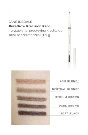 Na zdjęciu widać próbki kolorów produktu Purebrow w formie swatchy, na damskim przedramieniu o jasnej i średniej karnacji