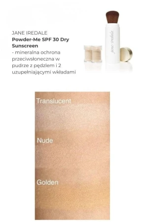 Na zdjęciu widać próbki kolorów produktu Powder me spf 30 w formie swatchy, na damskim przedramieniu o jasnej i średniej karnacji