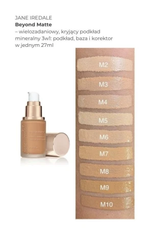 Na zdjęciu widać próbki kolorów produktu Beyond matte liquid foundation w formie swatchy, na damskim przedramieniu o jasnej i średniej karnacji