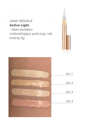 Na zdjęciu widać próbki kolorów produktu Active Light w formie swatchy, na damskim przedramieniu o jasnej i średniej karnacji