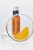 Na zdjęciu znajduje się produkt marki Instytutum Brightening Vitamin C Serum w eleganckiej, pomarańczowej butelce z pompką oraz kawałek pomarańczy