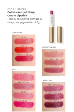 Na zdjęciu widać próbki kolorów produktu colorluxe hydrating cream w formie swatchy, na damskim przedramieniu o jasnej i średniej karnacji.