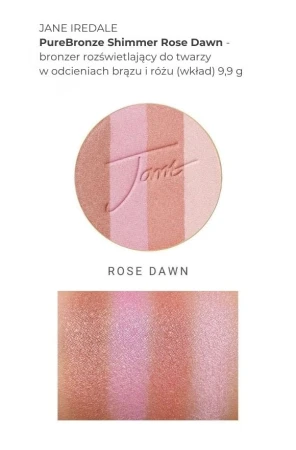 Na zdjęciu widać próbki kolorów produktu purebronze shimmer bronzer peaches&amp;cream w formie swatchy, na damskim przedramieniu o jasnej i średniej karnacji.