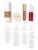 Grafika prezentująca 4-etapową rutynę makijażu z  Jane Iredale. Zestaw zawiera: HydroPure Tinted Serum, PurePressed Mineral Foundation, HydroPure Acid Lip Gloss oraz Pommist Spray. Każdy krok wspiera nawilżenie, ochronę UV, wygładzenie i ukojenie skóry.
