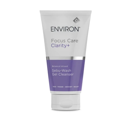Tubka kremu ENVIRON Sebu-Wash Gel z białą nakrętką i biało-fioletową etykietą, z logiem marki i nazwą produktu.