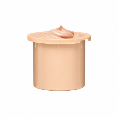 Grafika przedstawia wymienny wkład do kremu INSTYTUTUM C-Illuminating 3D Moisturizer. Brzoskwiniowy pojemnik wypełniony jest kremową formułą o gładkiej, lekko połyskującej konsystencji.