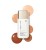 Na zdjęciu widać Jane Iredale Glow Fixation SPF 30 Sheer Tint Skin Enhancer w białym opakowaniu z aplikatorem. Wokół produktu pokazano próbki kosmetyku w kilku tonacjach – od jasnych beżowo-brzoskwiniowych po głębsze, ciepłe brązy.