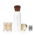 Na zdjęciu jest pędzel zintegrowany z pudrem sypkim  marki Jane Iredaleamazing base. Produkt składa się z eleganckiego, białego pojemnika z miękkim, zaokrąglonym pędzlem oraz dwóch przezroczystych wkładów z pudrem ochronnym.