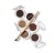 Pudry do stylizacji brwi marki jane iredale: Pięć okrągłych pudełeczek z białymi wieczkami, które są otwarte i ukazują różne odcienie pudrowych produktów do brwi — od jasnego beżu, przez ciepły brąz, aż po głęboki, ciemny brąz.