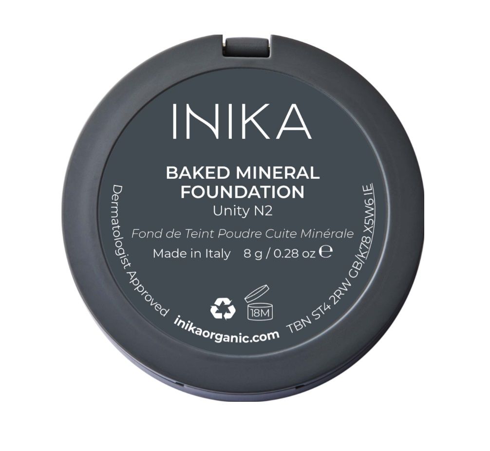 INIKA ORGANIC Baked Mineral Foundation UNITY - wegański, mineralny puder prasowany, zapewnia naturalne krycie i aksamitne wykończenie 8 g