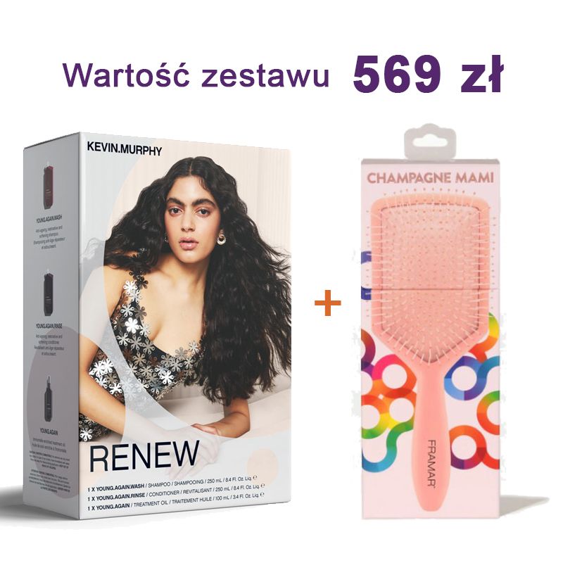 Kevin Murphy Zestaw Holiday RENEV - ochrona włosów farbowanych, rozjaśnianych, suchych + szczotka FRAMAR