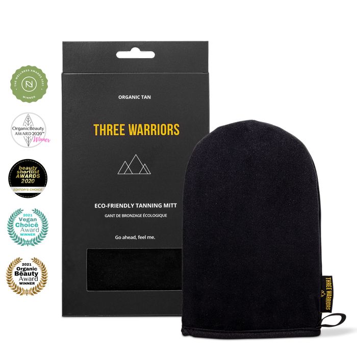 THREE WARRIORS Eco Friendly Tanning Mitt - welurowa, dwustronna rękawica do nakładania i konturowania samoopalacza 1szt.