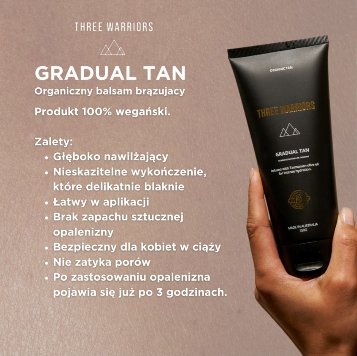 THREE WARRIORS Gradual Tan - organiczny, brązujący krem do opalania 150 g