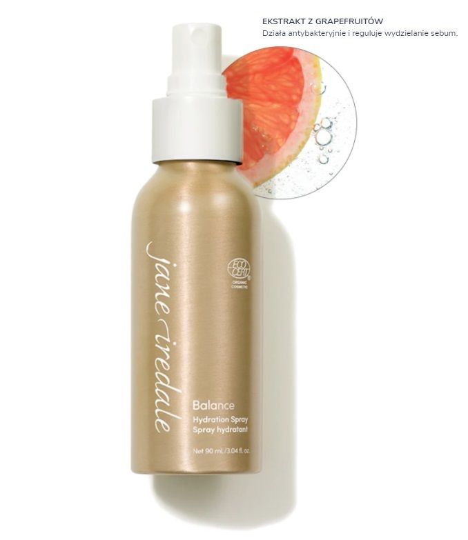 JANE IREDALE Hydration Spray Balance – MINI nawilżająca, utrwalająca woda mineralna do skóry mieszanej i tłustej 12 ml