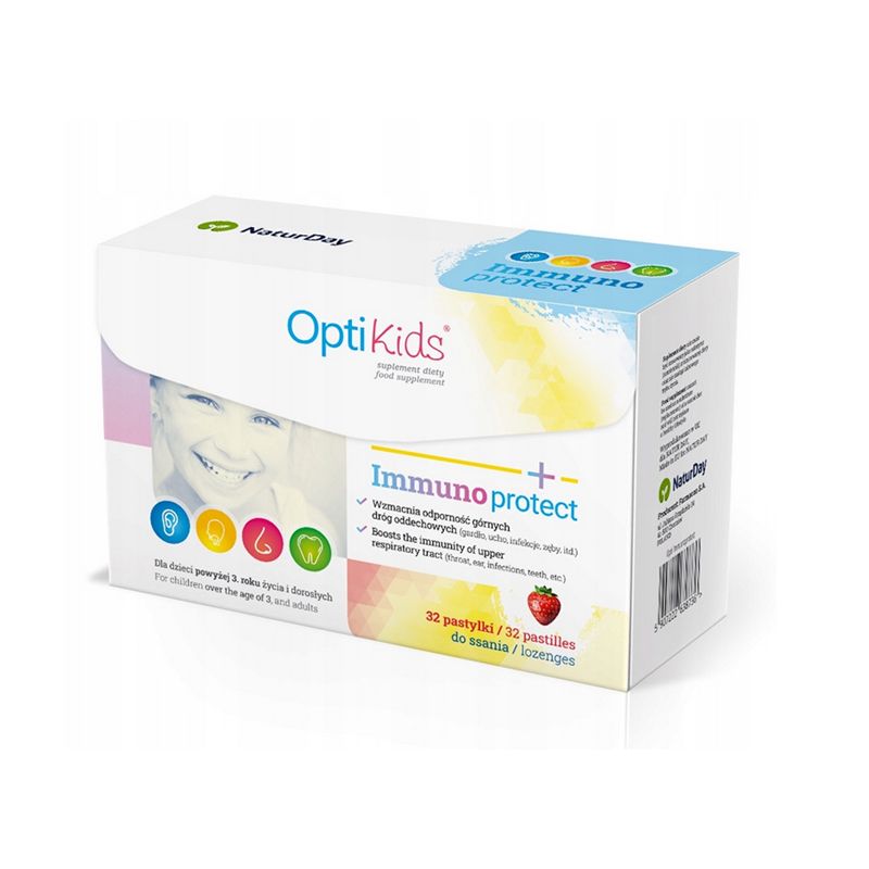 NATURDAY OptiKids Immunoprotect - wzmocnienie odporności dziecka - 32 pastylki do ssania 