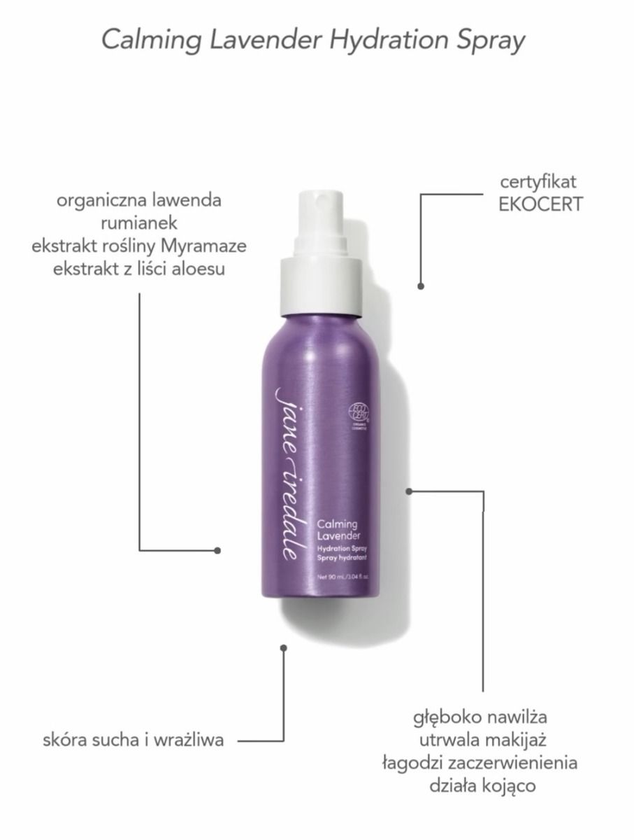 JANE IREDALE Calming Lavender Hydration Spray - nawilżająca i kojąca woda mineralna do skóry wrażliwej 90 ml