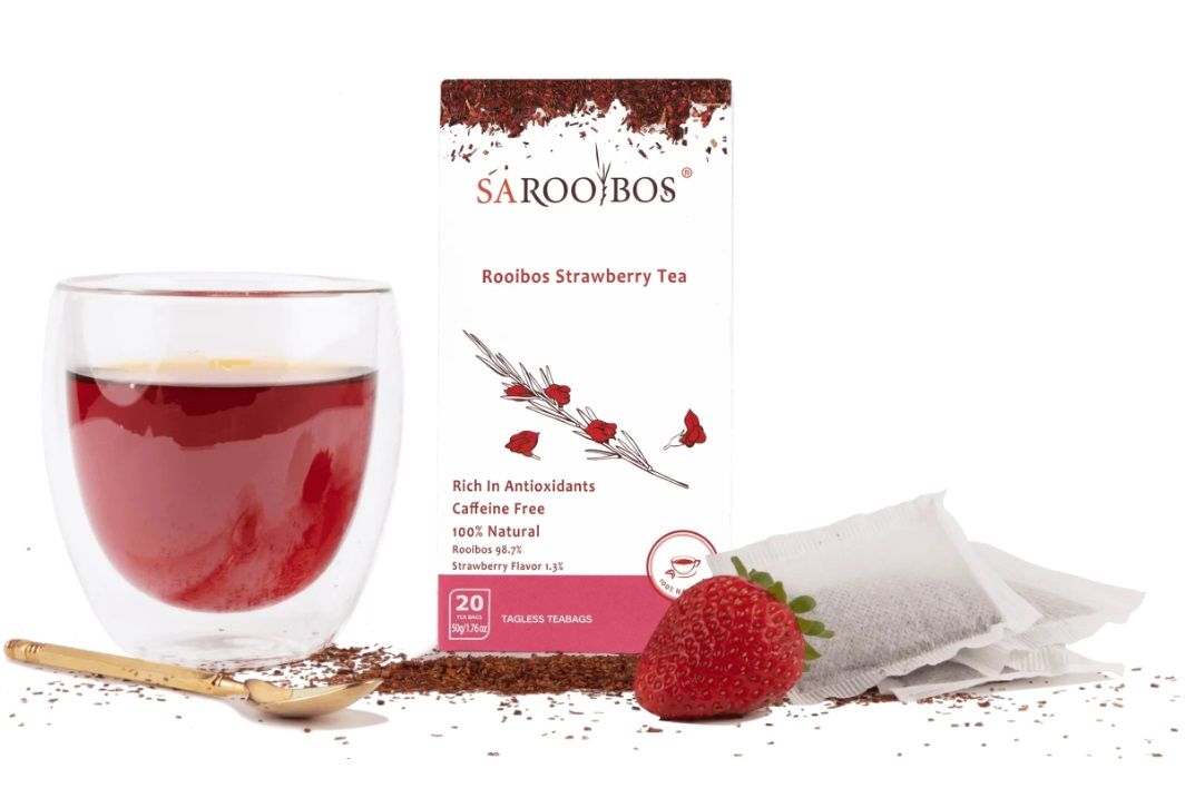 SA ROOIBOS - organiczna herbata Rooibos Strawberry Tea, truskawkowa, bez kofeiny, bogata w antyoksydanty, 20 saszetek