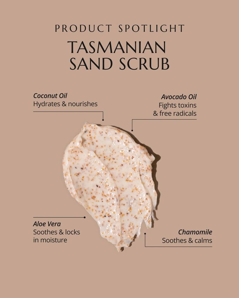 Three Warriors Tasmanian Sand Scrub - delikatny, naturalny peeling przygotowuje skórę do samoopalacza 150 g