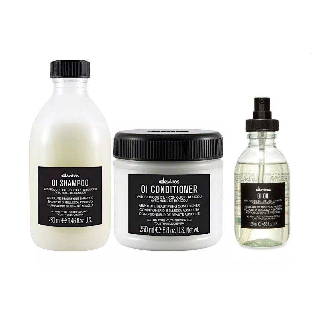 DAVINES OI OIL - zestaw do codziennej pielęgnacji każdego rodzaju włosów (szampon, odżywka, olejek) 